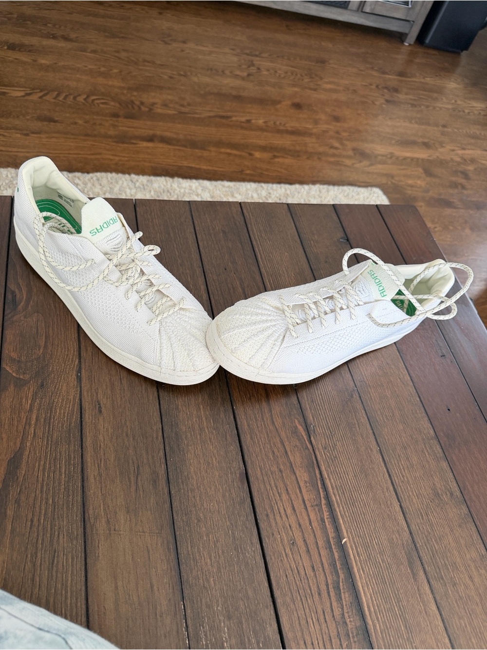 adidas Men's Off-White Knit Shell-Toe Sneakers